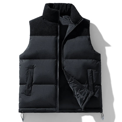 Warm Men's Cotton-Padded Vest Jacket with Full Zipper