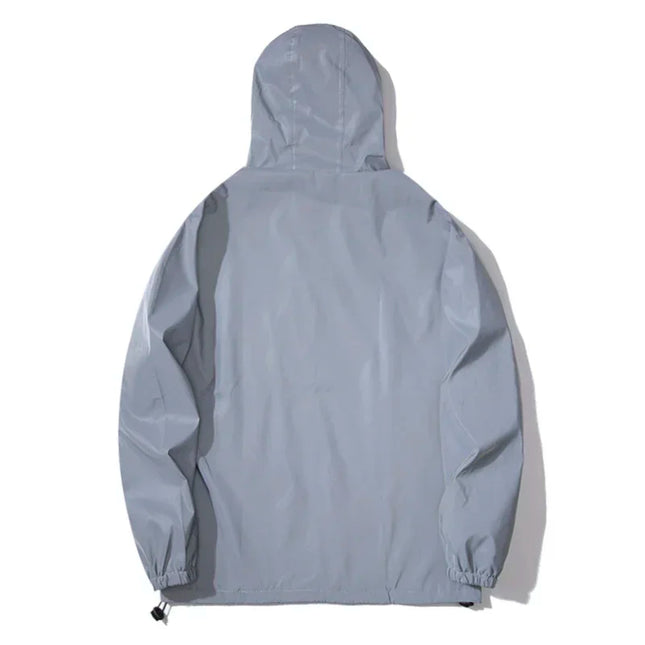 Men's Waterproof Windbreaker Jacket - Reflective Hooded Zipper Jacket for Enhanced Visibility