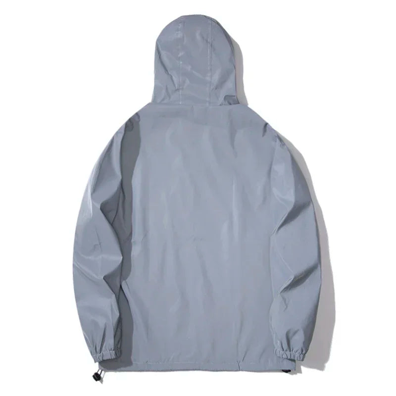 Men's Waterproof Windbreaker Jacket - Reflective Hooded Zipper Jacket for Enhanced Visibility