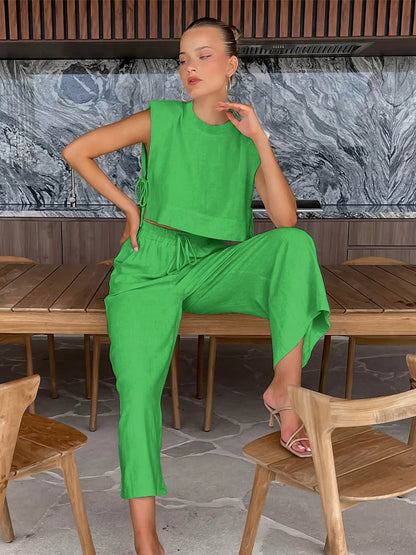 Women's Linen Crop Top and Pant Set