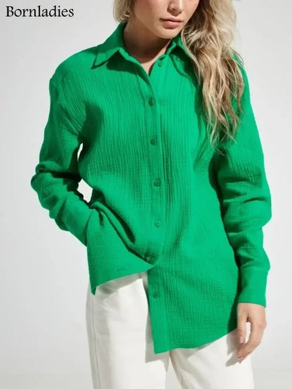 Women's Loose-Fit Long Sleeve Cotton Shirt - Various Colors