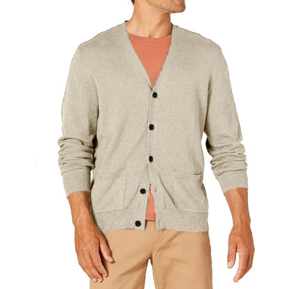 Men's Vintage Long Sleeve Button-Front V-Neck Knitted Cardigan