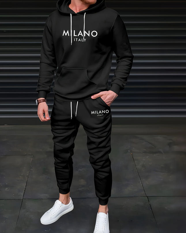 Men's Milano Italy Letter Print Loose Fit Thick Hoodie and Joggers Set