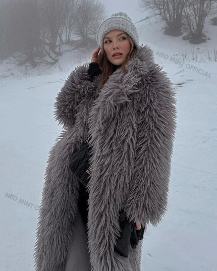 Women's Extra Long Faux Fur Overcoat
