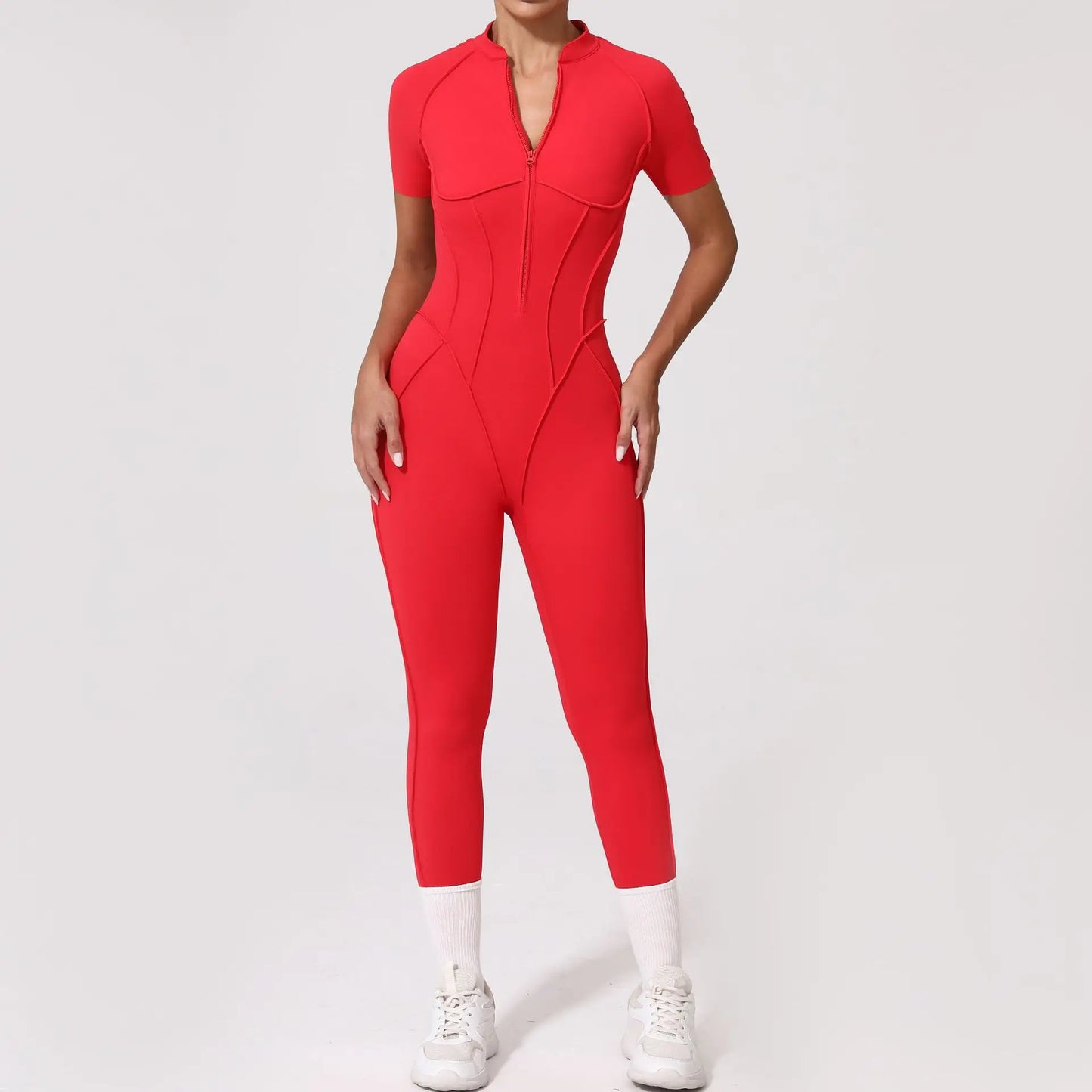 Women's Fitness Jumpsuit with Zipper - Activewear Bodysuit for Workout & Gym