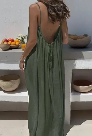 Women's Loose Fit Long Casual Dress with Strap Detailing