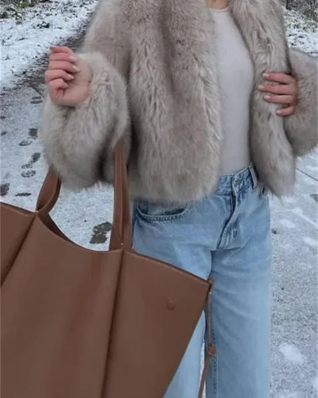Elegant Women's Long Sleeve Loose Thick Faux Fur Coat