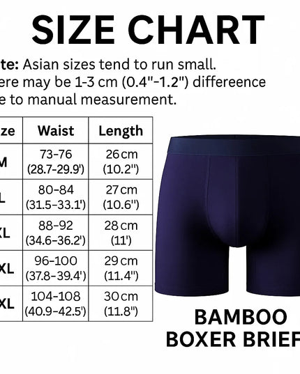 Men's Long Leg Boxer Briefs Multipack - 95% Bamboo Fiber & 5% Spandex