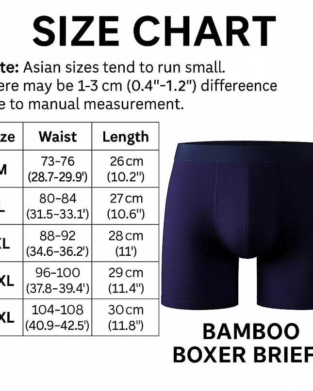 Men's Long Leg Boxer Briefs Multipack - 95% Bamboo Fiber & 5% Spandex