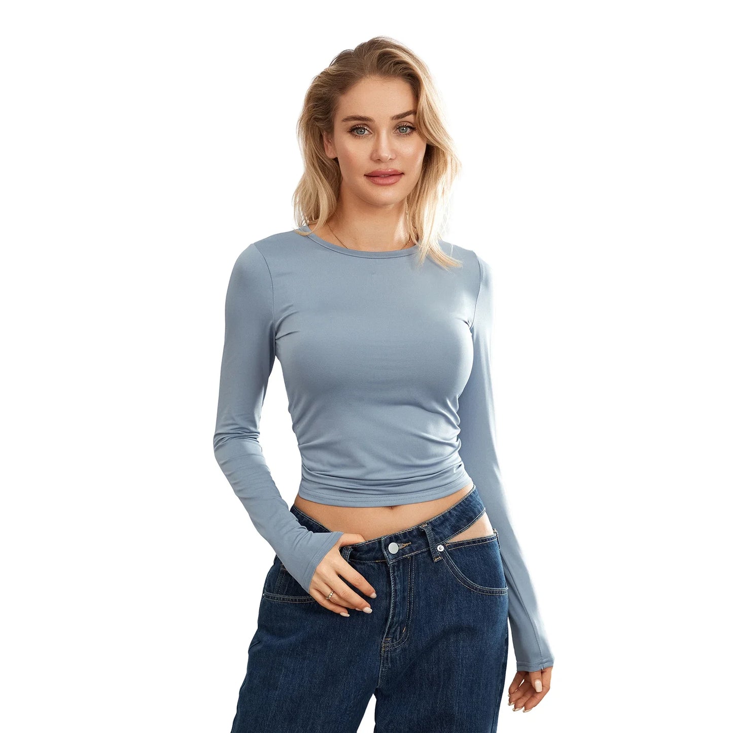Women’s Long Sleeve Crew Neck Sweater – Casual Slim Fit Knit Top for Women