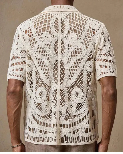 Men's Breathable Mesh Crochet Polo Shirt - Short-Sleeve Knitted Design