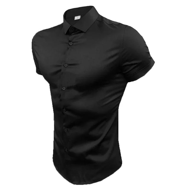 Men's Slim Fit Short Sleeve Lapel Shirt – Lightweight & Stretchy