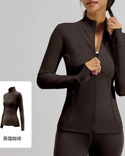 Women's Quick Dry Stand Collar Fitness Jacket - Slim Fit with Zipper Pocket