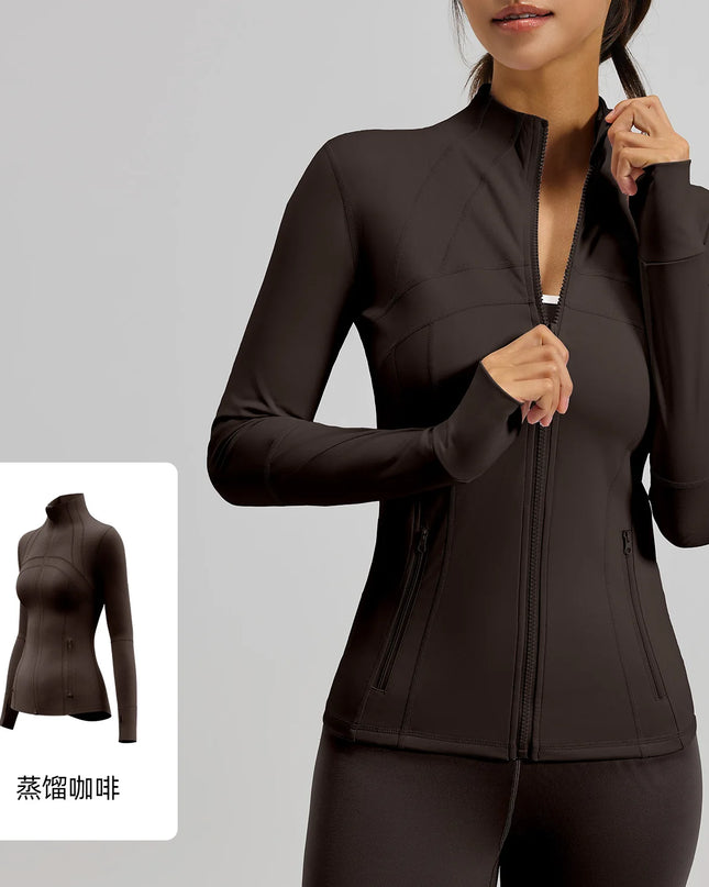 Women's Quick Dry Stand Collar Fitness Jacket - Slim Fit with Zipper Pocket