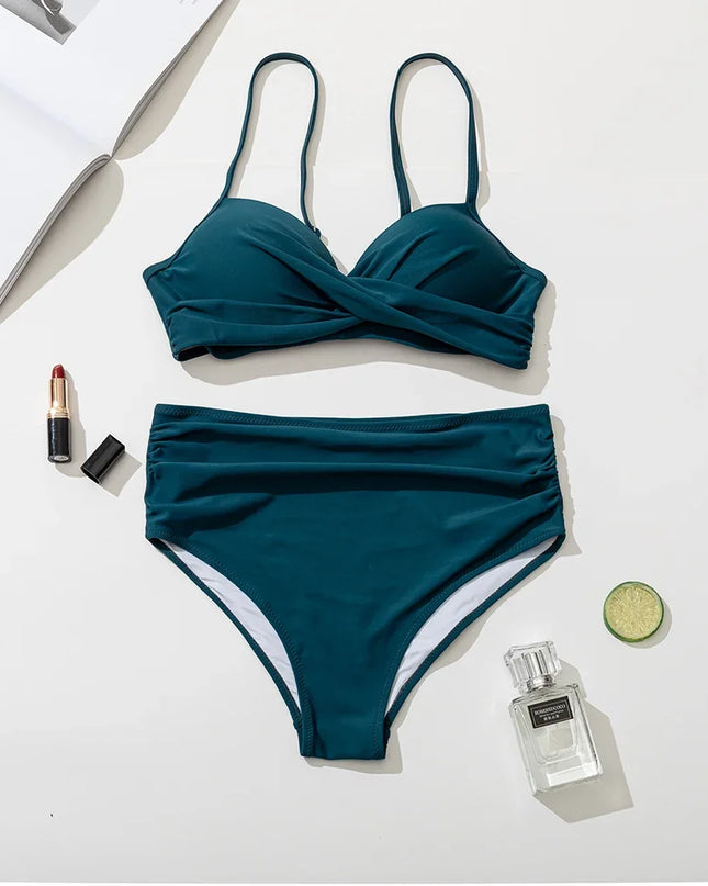 High Waist Women's Bikini Swimsuit Set with Halter and Push-Up Design