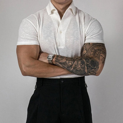Men's Ribbed Polo T-Shirt for Slim Fit & Stretch