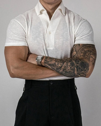 Men's Ribbed Polo T-Shirt for Slim Fit & Stretch