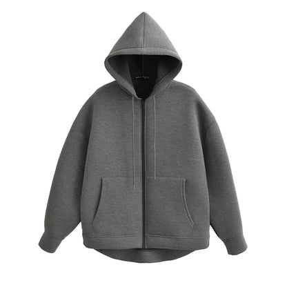 TRAFA Women's Zipper Hoodie Jacket – Loose Fit Casual Zip-Up Sweatshirt for Women
