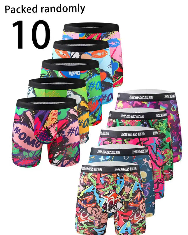 10-Pack Men's Assorted Graffiti Print Boxer Shorts - Mid-Waist Briefs