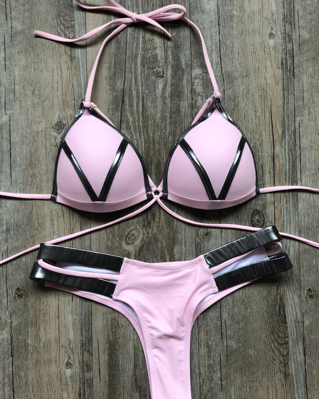 Gold Stamped Padded Push-Up Bikini for Women