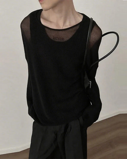 Men's Sheer O-Neck Long Sleeve Sweater