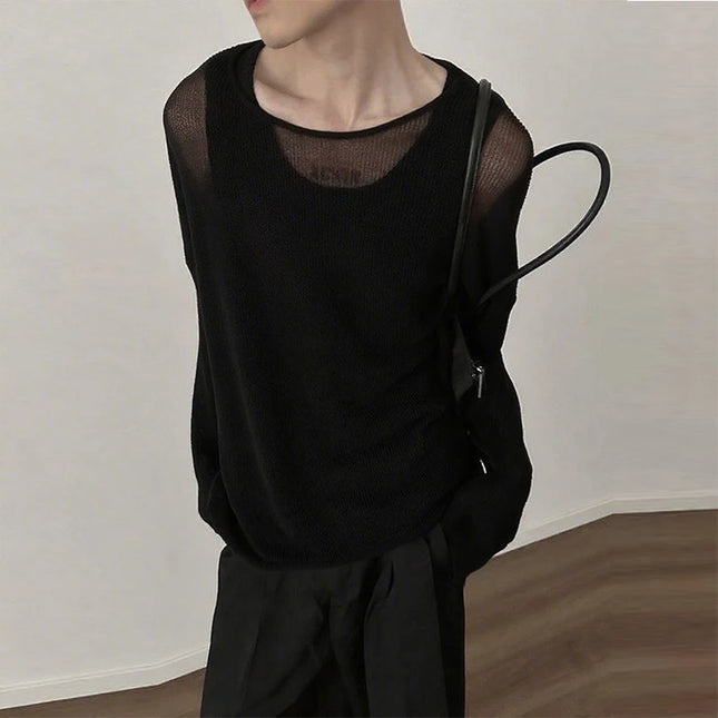 Men's Sheer O-Neck Long Sleeve Sweater