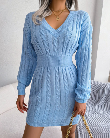 Women's Knitted Sweater Dress - Long Sleeve, Slim Fit, Waist-Knit Knitwear