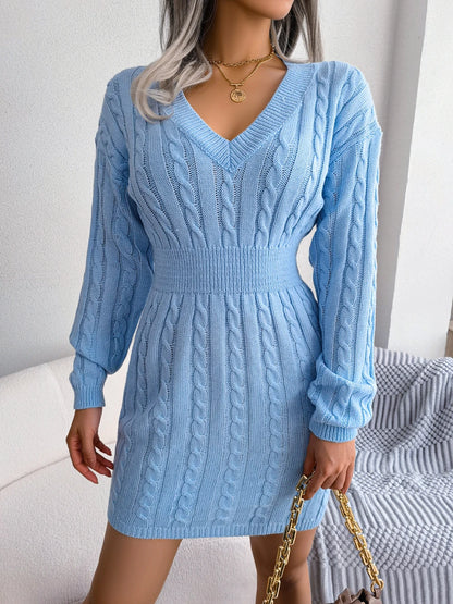Women's Knitted Sweater Dress - Long Sleeve, Slim Fit, Waist-Knit Knitwear