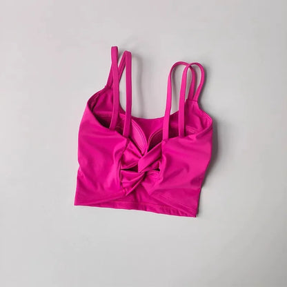 Women's Push-Up Sports Bra with Fixed Padding and Knotted Back