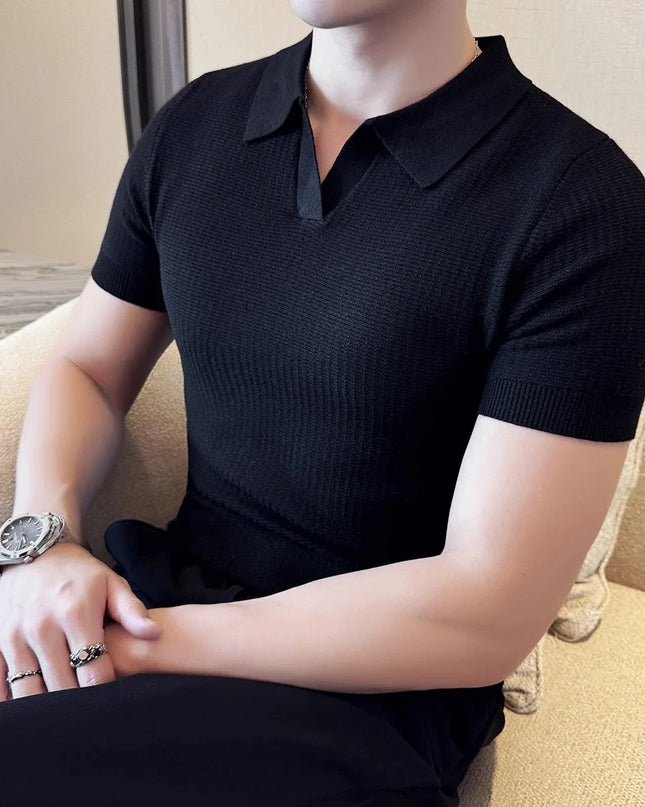 Men's Korean Style Slim Fit Polo Shirt – Thin Knit T-Shirt for Men