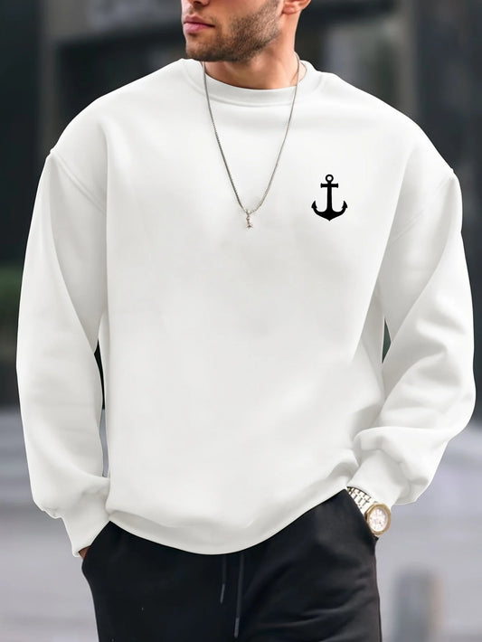 Men's Casual Loose Fit Anchor Pattern Print Sweater