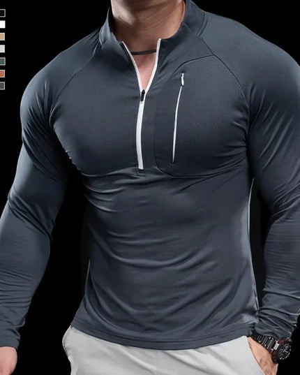 Men's Fitness Breathable Quick-Dry Long-Sleeve Half-Zip Round Neck Sweater