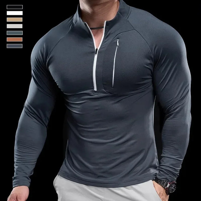 Men's Fitness Breathable Quick-Dry Long-Sleeve Half-Zip Round Neck Sweater