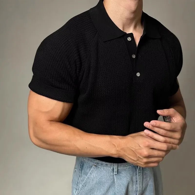 Men's Knitted Polo T-Shirt - Casual & Breathable