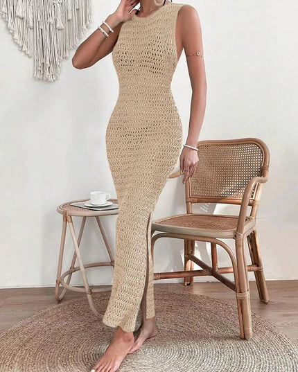 Women's Elegant Hollow-Out Dress with Waist Clip - Slim Fit