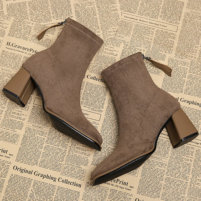 Women’s Ankle Boots with Zippers & Thick Heels