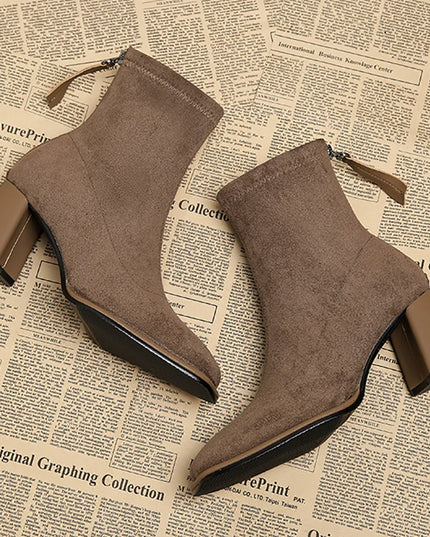 Women’s Ankle Boots with Zippers & Thick Heels