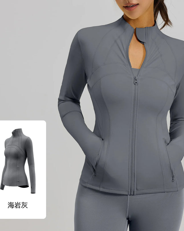 Women's Quick Dry Stand Collar Fitness Jacket - Slim Fit with Zipper Pocket