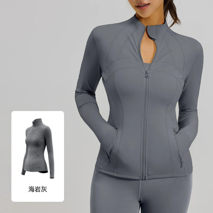 Women's Quick Dry Stand Collar Fitness Jacket - Slim Fit with Zipper Pocket