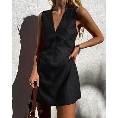 Linen Women's V-Neck Sleeveless Dress