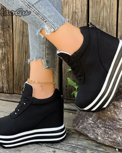 Women’s Casual Lace-Up Sneakers with Thick Platform Sole