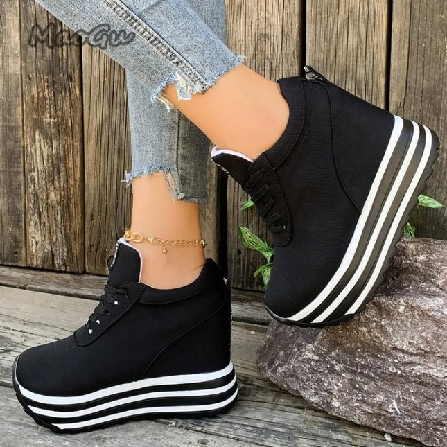 Women’s Casual Lace-Up Sneakers with Thick Platform Sole