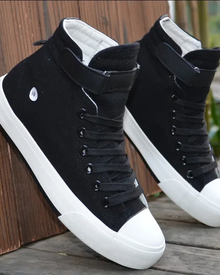 High-Top Canvas Sneakers for Men - Breathable, Non-Slip, Flat Design Shoes