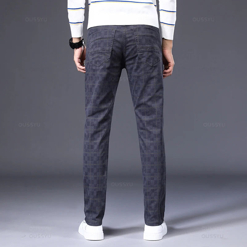 Men's Cotton Stretch Plaid Casual Pants - Slim Fit, Straight Fit, Classic Men's Trousers