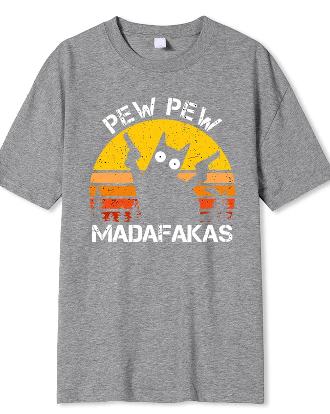 Madafakas Graphic Tee: Cat with Dual Guns - Breathable Cotton T-Shirt for Men