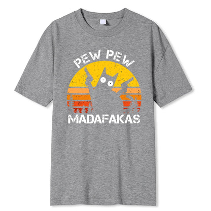 Madafakas Graphic Tee: Cat with Dual Guns - Breathable Cotton T-Shirt for Men