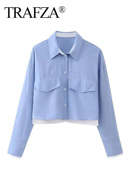 TRAFZA Women’s Cropped Button-Up Shirt
