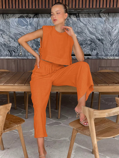 Women's Linen Crop Top and Pant Set
