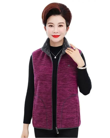 Women Polar Fleece Fabric Vest Large Sleeveless Zipper Jacket