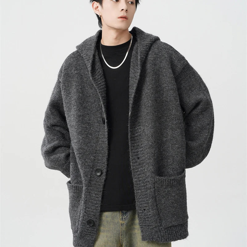 Men's Wool Knit Hoodie Cardigan - Warm, Stylish Woolen Sweater for Men